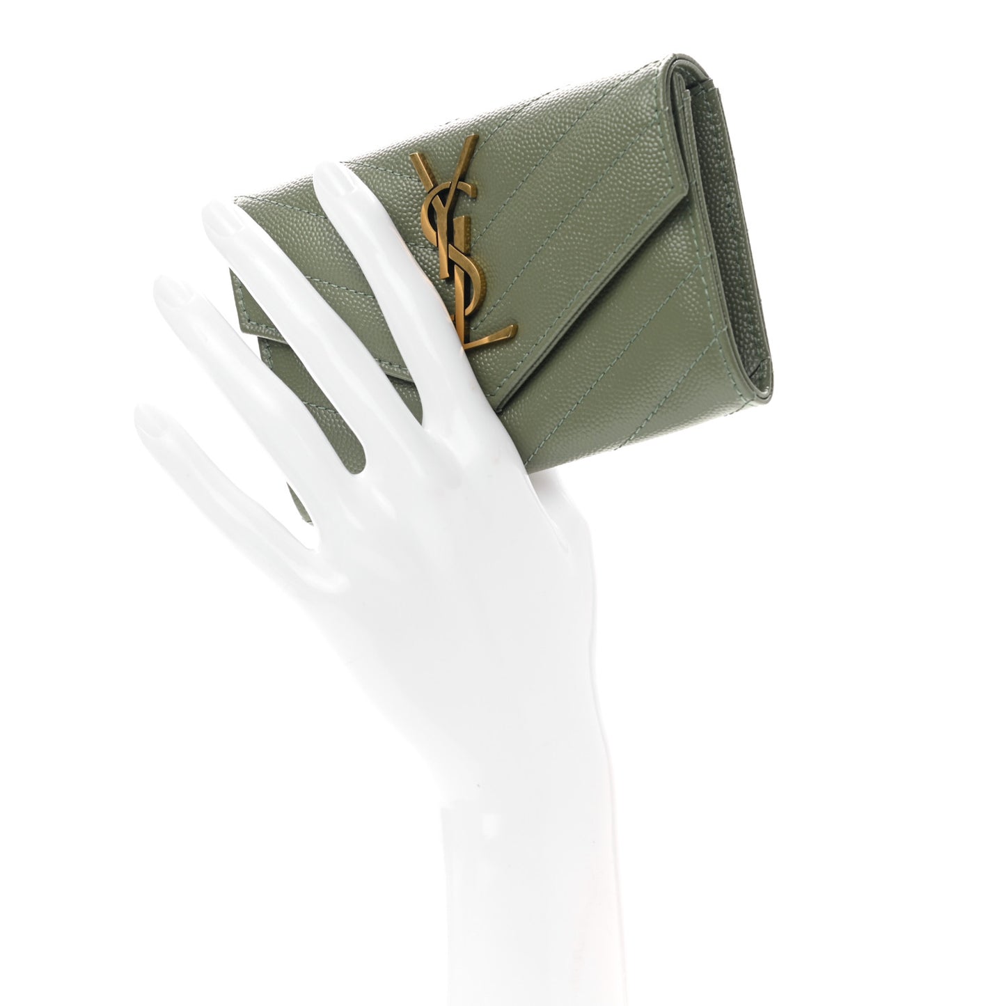 Grain De Poudre Matelasse Chevron Small Monogram Envelope Wallet Light Sage