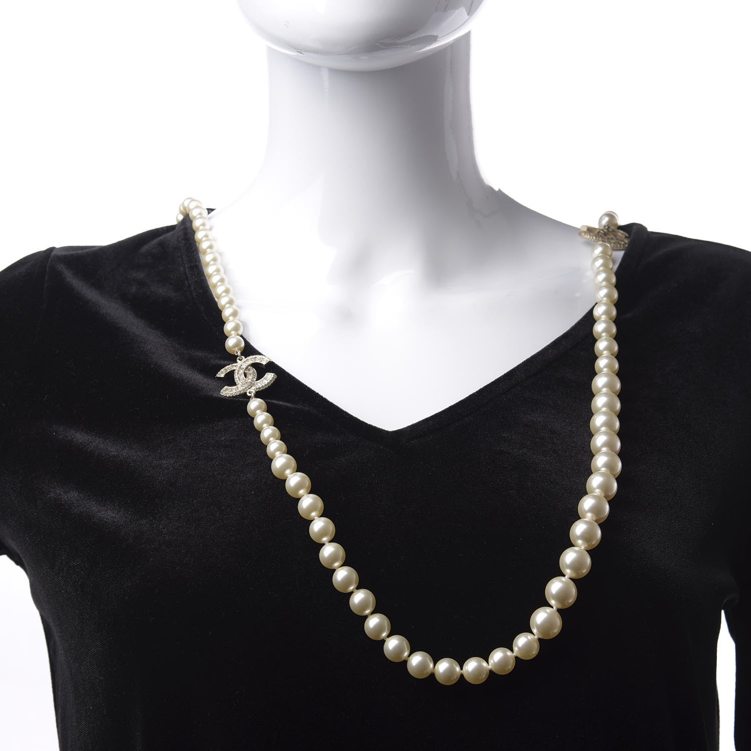 Chanel Pearl Baguette Crystal Long CC Necklace Gold 2 of 5