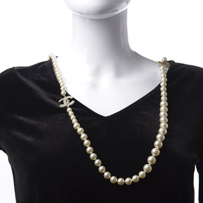 Chanel Pearl Baguette Crystal Long CC Necklace Gold 2 of 5