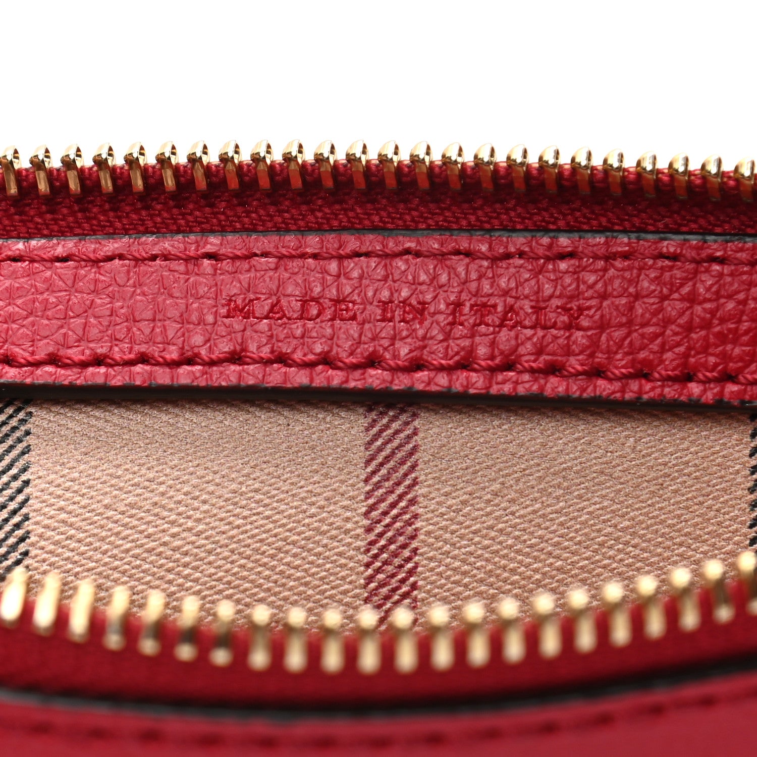 Burberry Grainy Calfskin Haymarket Check Zip Pouch Red 7 of 9