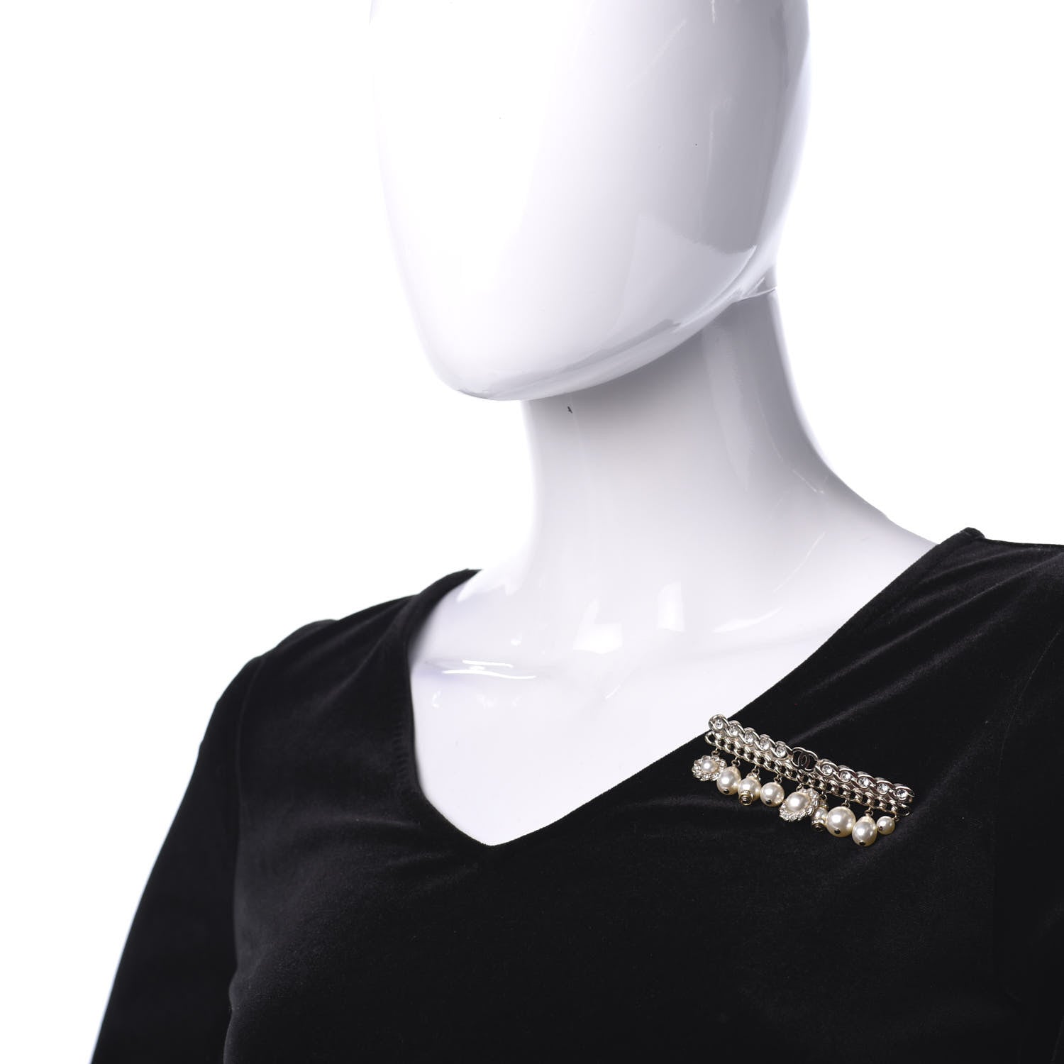 Chanel Pearl Crystal Brooch Barrette Gold 2 of 5