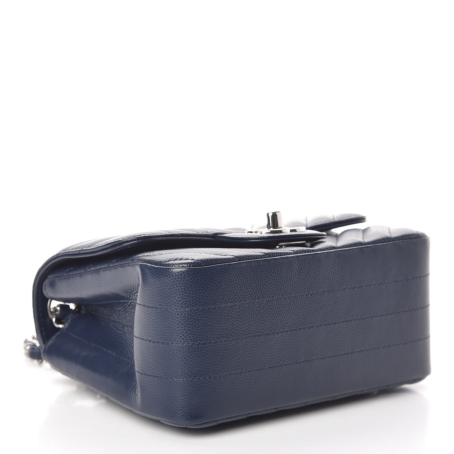 Caviar Chevron Quilted Mini Square Flap Dark Blue