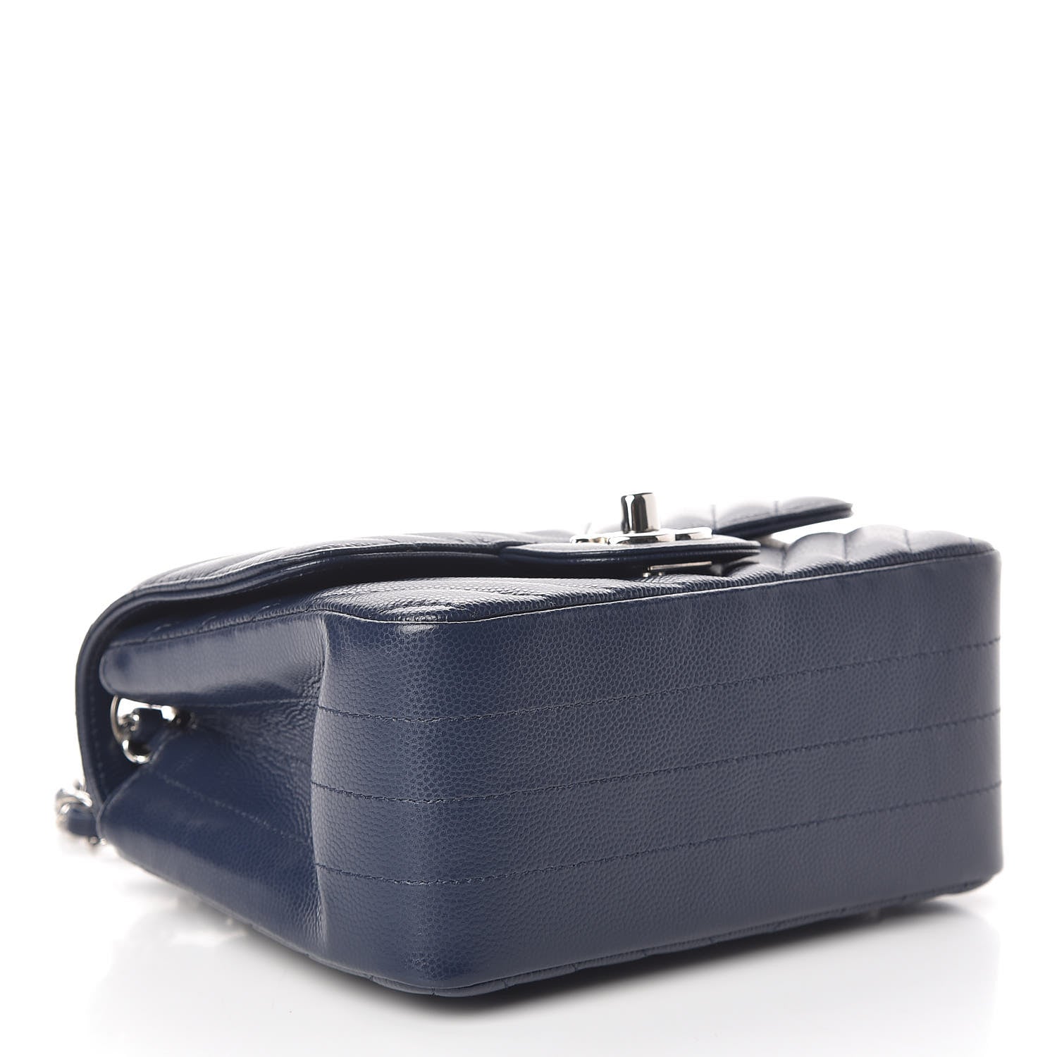 Chanel Caviar Chevron Quilted Mini Square Flap Dark Blue 4 of 11