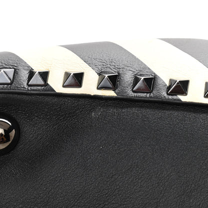 Valentino Garavani Calfskin Chevron Medium Rockstud Tote Light Ivory Black 11 of 14