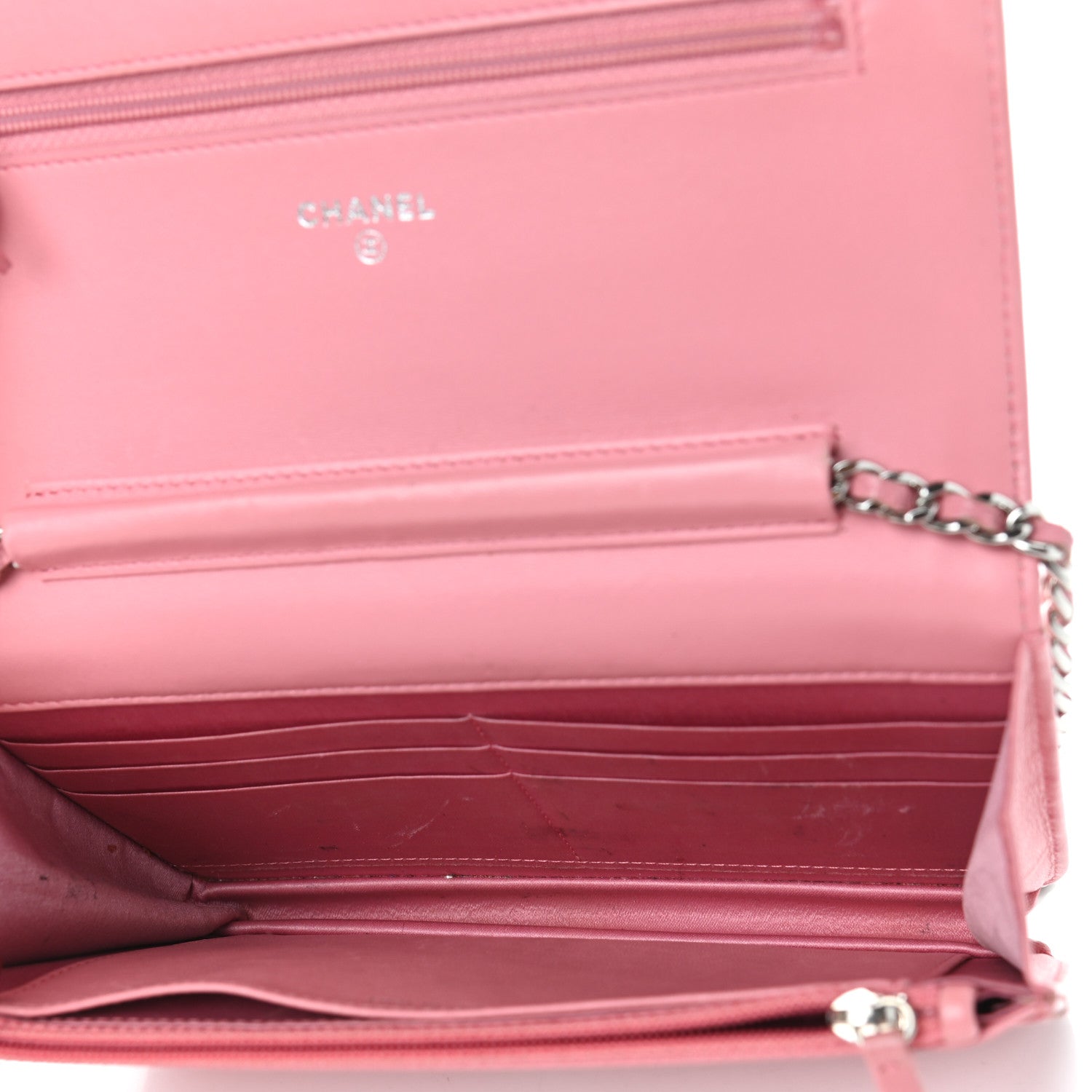 Chanel Lambskin Camellia Embossed Wallet On Chain WOC Pink 5 of 12