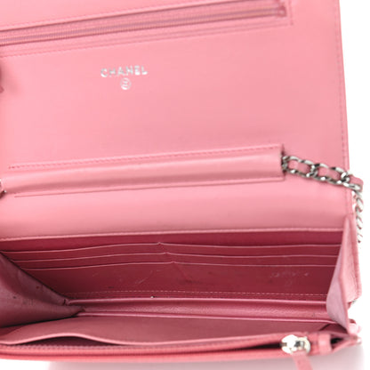 Chanel Lambskin Camellia Embossed Wallet On Chain WOC Pink 5 of 12