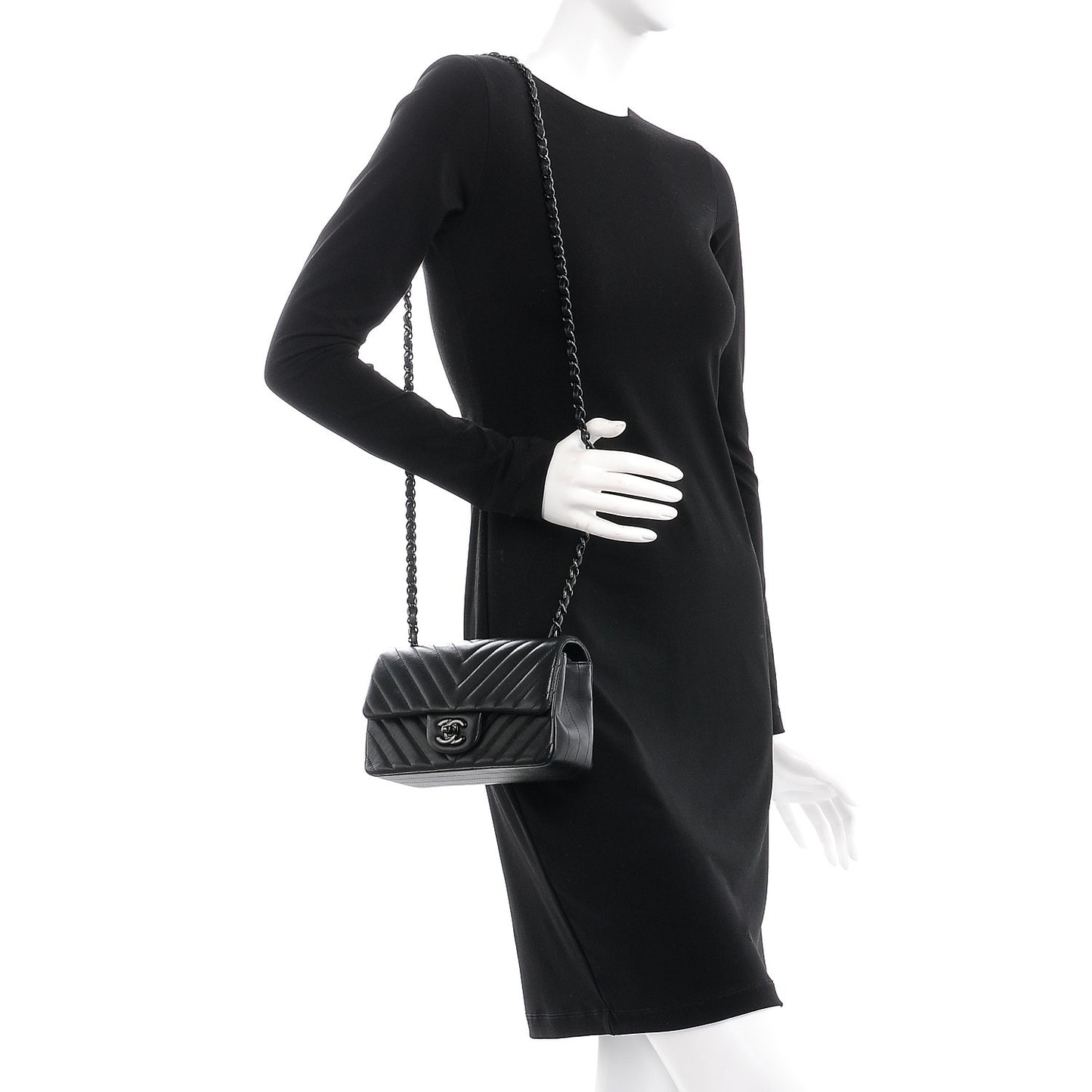 Lambskin Chevron Quilted Mini Rectangular Flap So Black