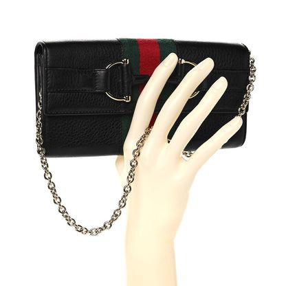 Gucci Calfskin Web Horsebit Chain Clutch Wallet Black 2 of 11
