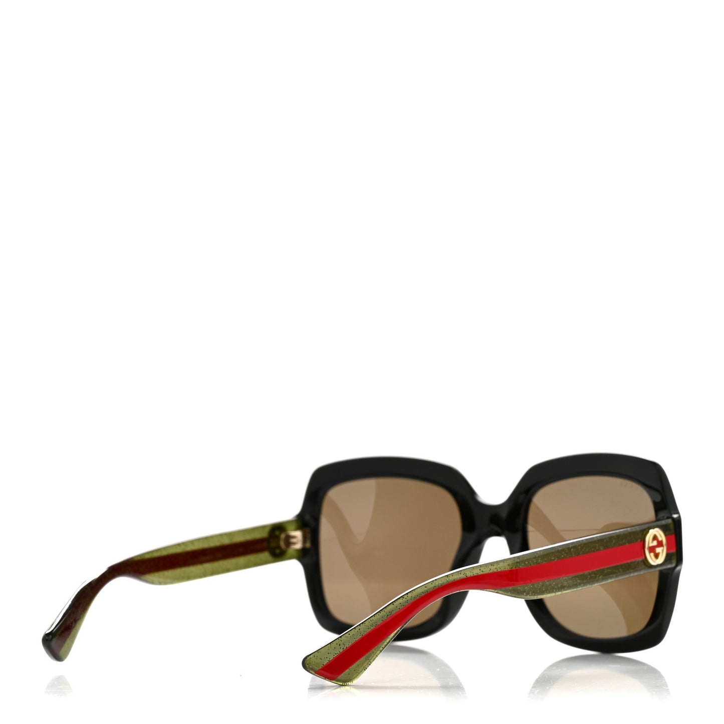 Acetate Square Frame Web Glitter Sunglasses GG0036S Black Green