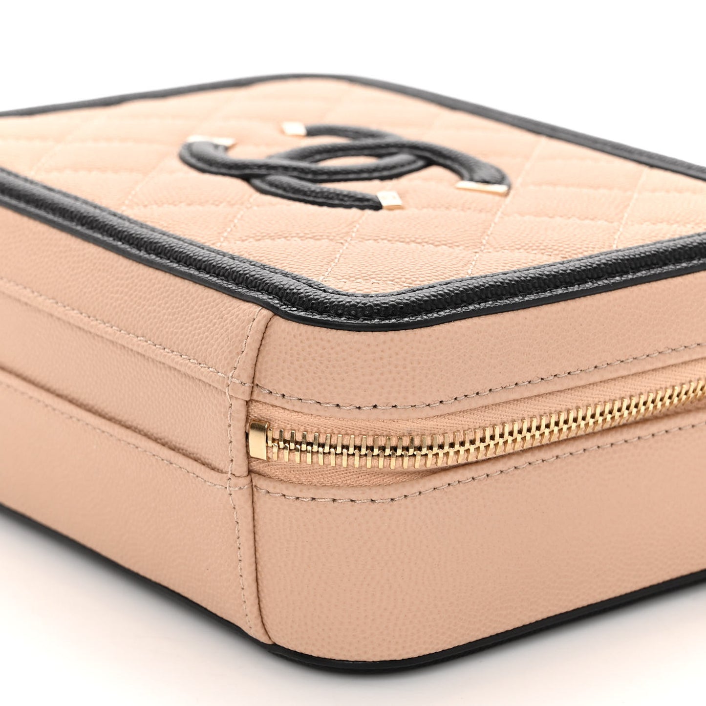 Caviar Quilted Small CC Filigree Vanity Case Beige Black