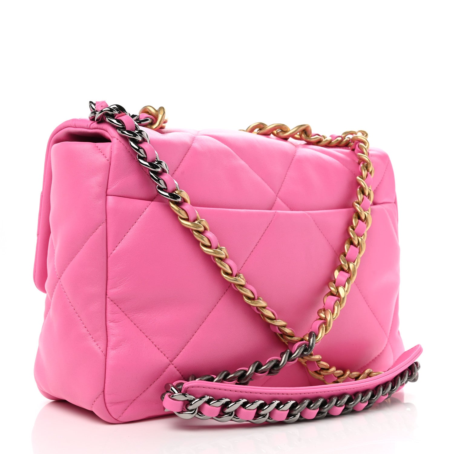 Chanel Lambskin Quilted Large Chanel 19 Flap Neon Pink 2 of 9