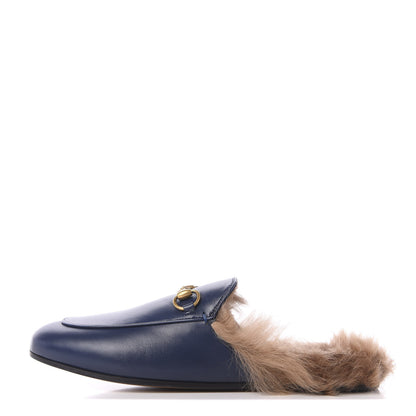 Gucci Malaga Kid Fur Womens Princetown Slippers 37 Blue Agata 1 of 8