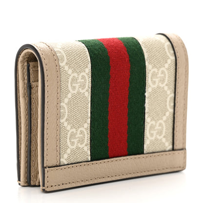 Gucci GG Supreme Monogram Textured Dollar Calfskin Web Ophidia Card Case Beige Mystic White Oatmeal 3 of 10