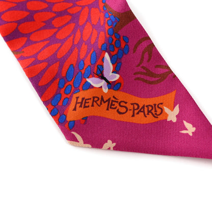 Hermes Silk Dans un Jardin Anglais Twilly Fuchsia Rouge Bleu Roy 2 of 4