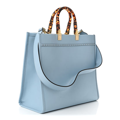 Fendi Vitello King Plexiglass Logo Embossed Medium Fendi Sunshine Shopper Tote Azzurro Baby 3 of 10