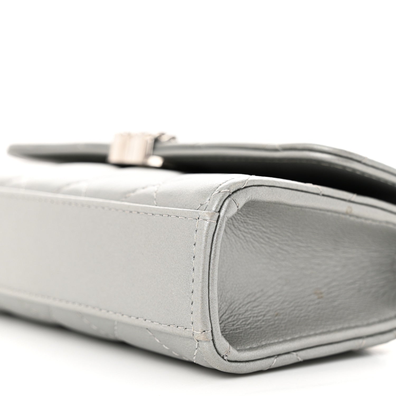 Chanel Lambskin Quilted Chain Top Handle Phone Holder With Chain Silver 10 of 14