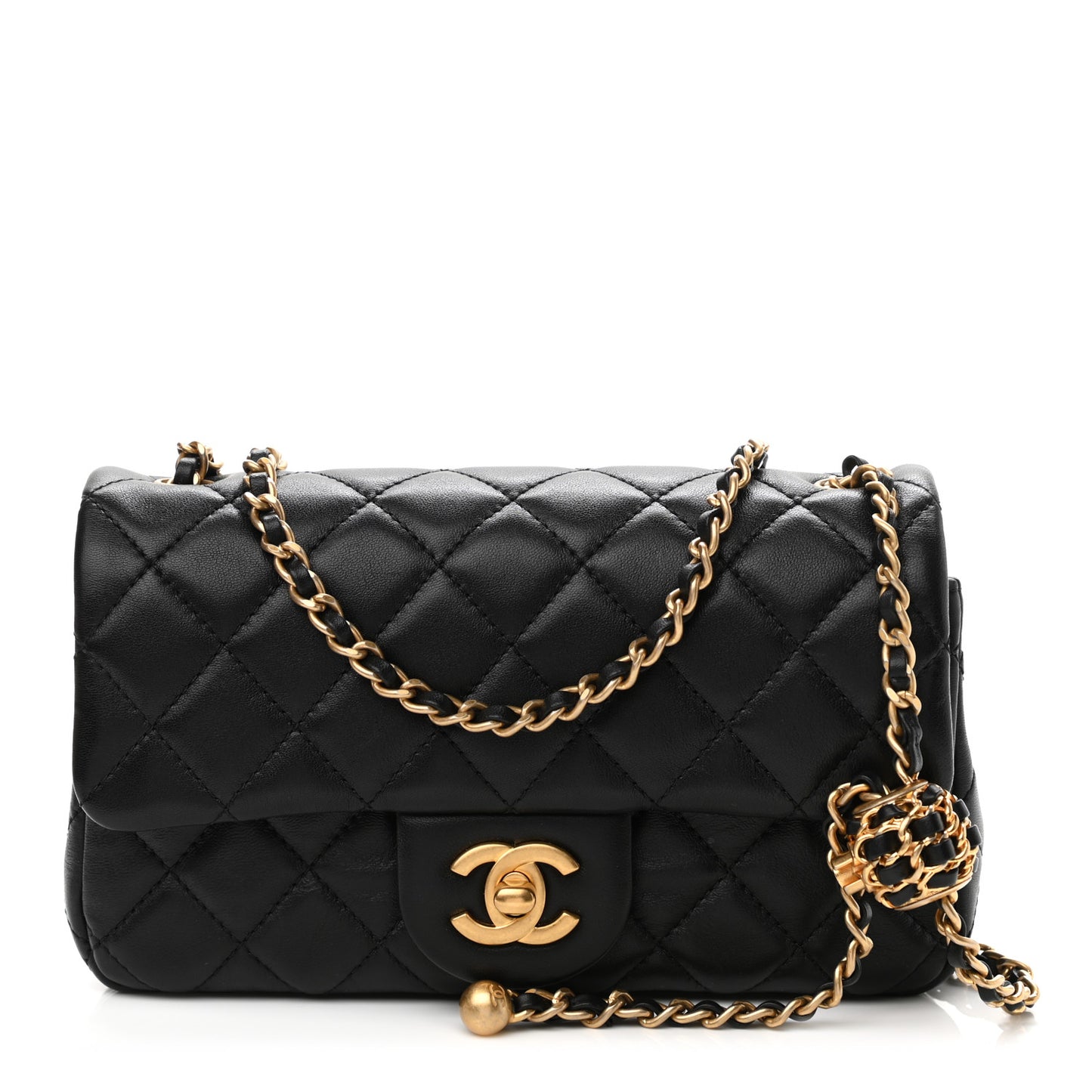 Lambskin Quilted Mini Rectangular Pearl Crush Flap Black