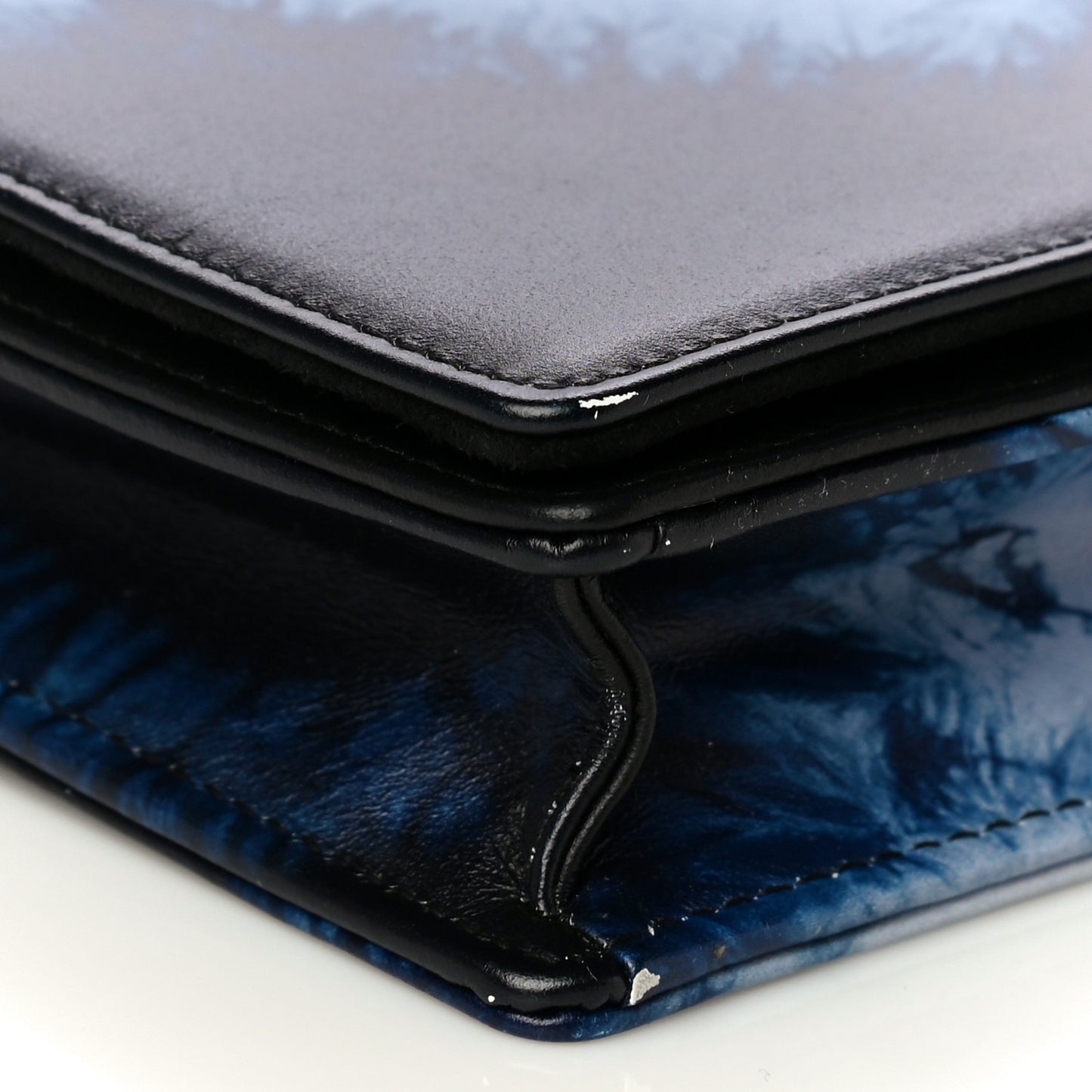Calfskin Tie Dye Wallet On Chain Blue