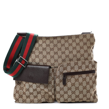 Gucci Monogram Web Medium Double Pocket Messenger Bag Dark Brown 1 of 10