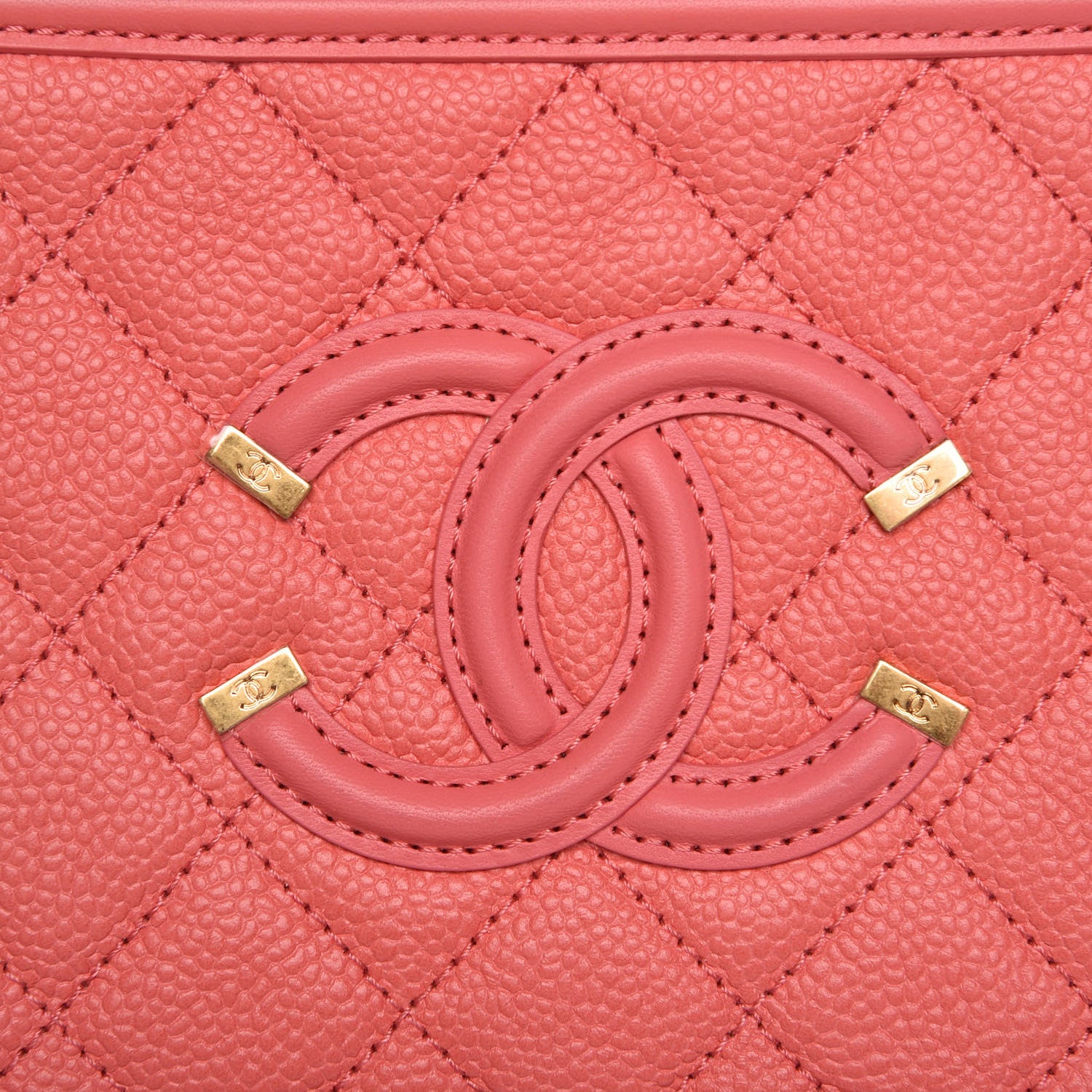 Chanel Caviar Quilted Small CC Filigree Vanity Case Coral 8 of 16