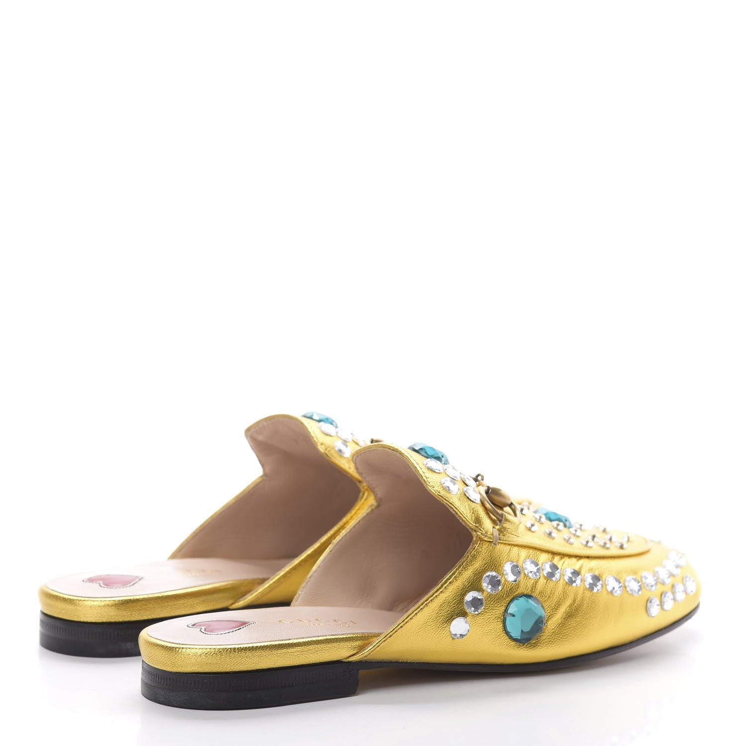 Gucci Metallic Nappa Crystal Womens Princetown Slippers 35.5 Gold 4 of 9