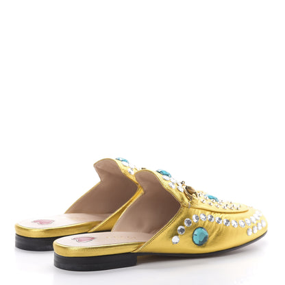 Gucci Metallic Nappa Crystal Womens Princetown Slippers 35.5 Gold 4 of 9
