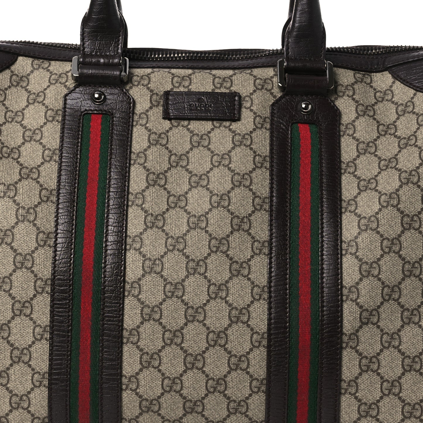 GG Plus Monogram Web Briefcase Dark Brown
