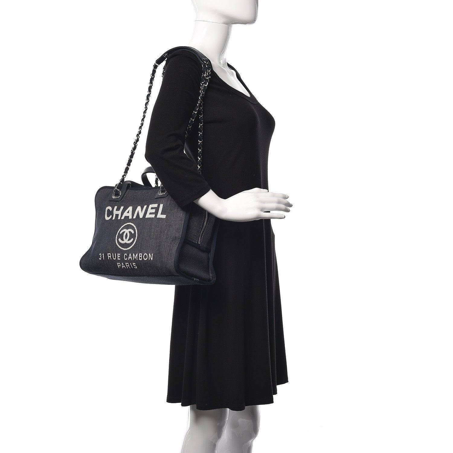 Chanel Denim Deauville Bowling Bag Dark Blue 2 of 9