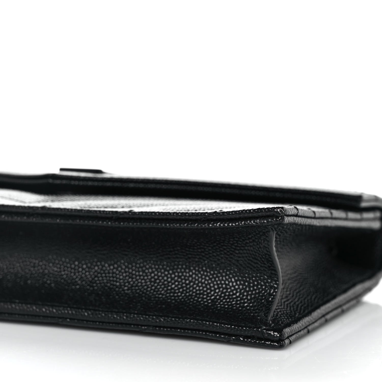 Saint Laurent Grain De Poudre Matelasse Chevron Monogram Monochrome Envelope Chain Wallet Black 8 of 9