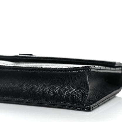 Saint Laurent Grain De Poudre Matelasse Chevron Monogram Monochrome Envelope Chain Wallet Black 8 of 9