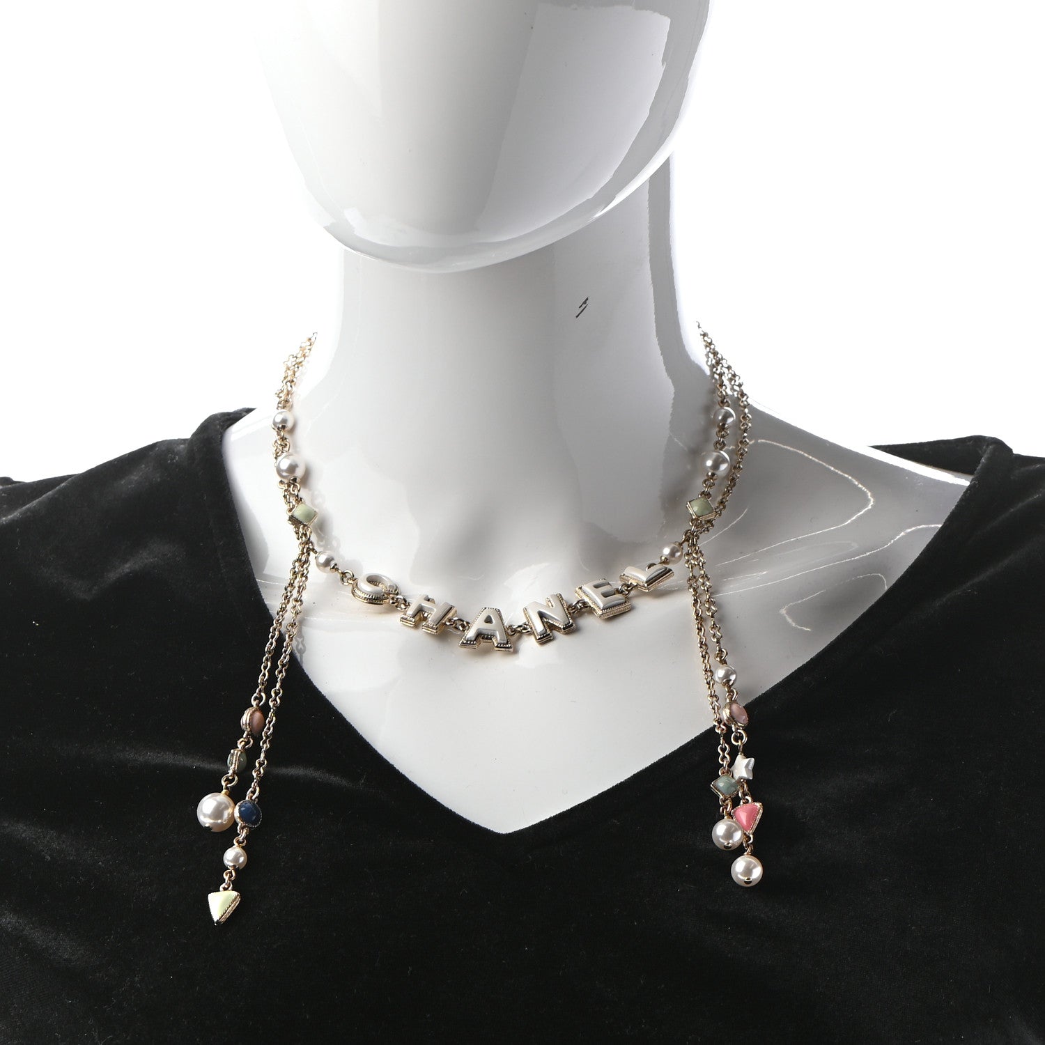 Chanel Resin Pearl Beaded Logo Chain Choker Green White Pink 2 of 5