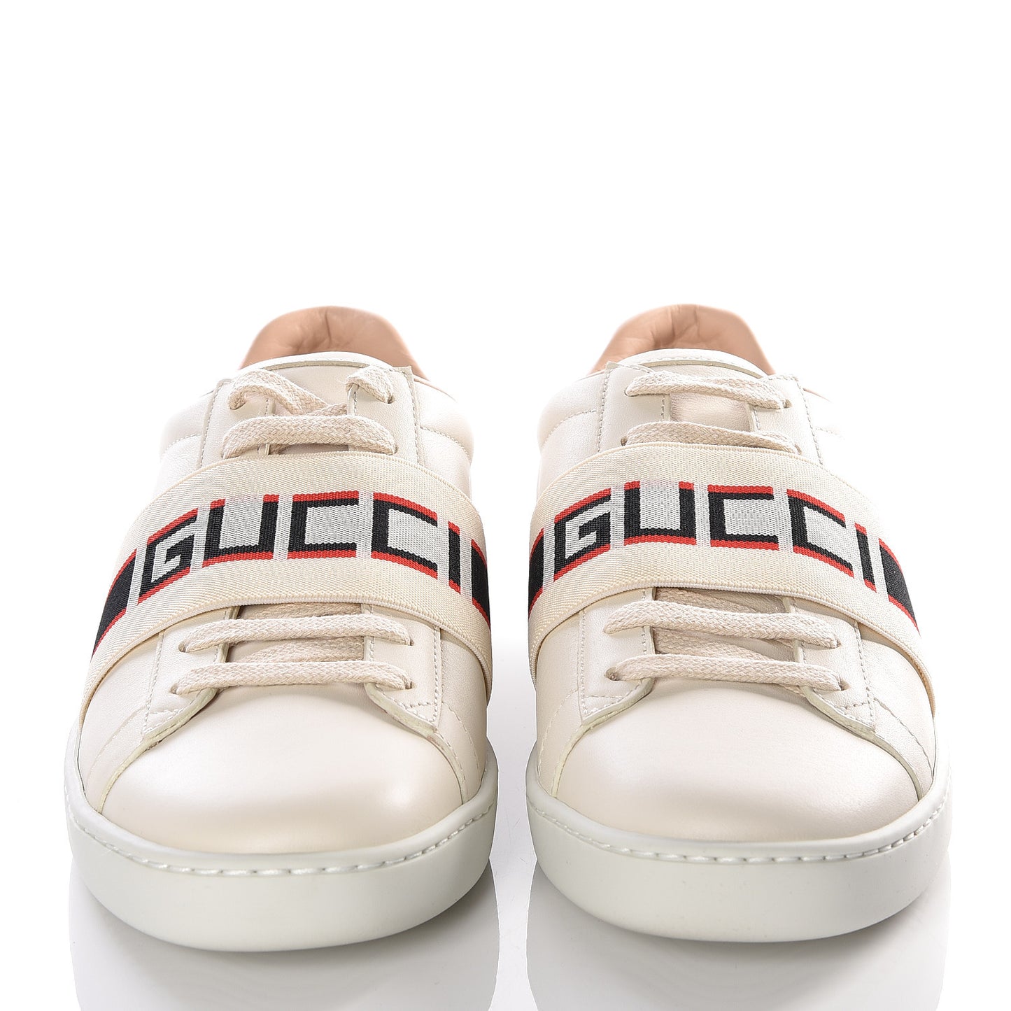 Calfskin Stripe Womens New Ace Sneakers 36.5 New Mystic White Ecru Red Flame