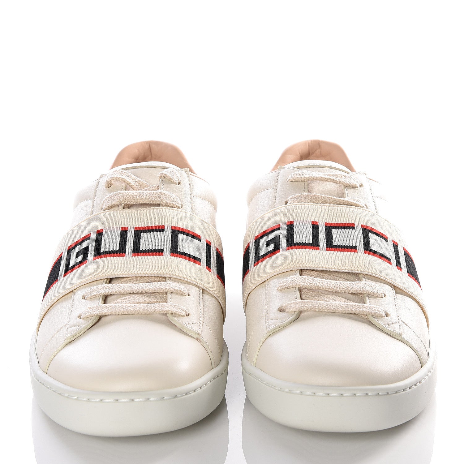 Gucci Calfskin Stripe Womens New Ace Sneakers 36.5 New Mystic White Ecru Red Flame 3 of 12