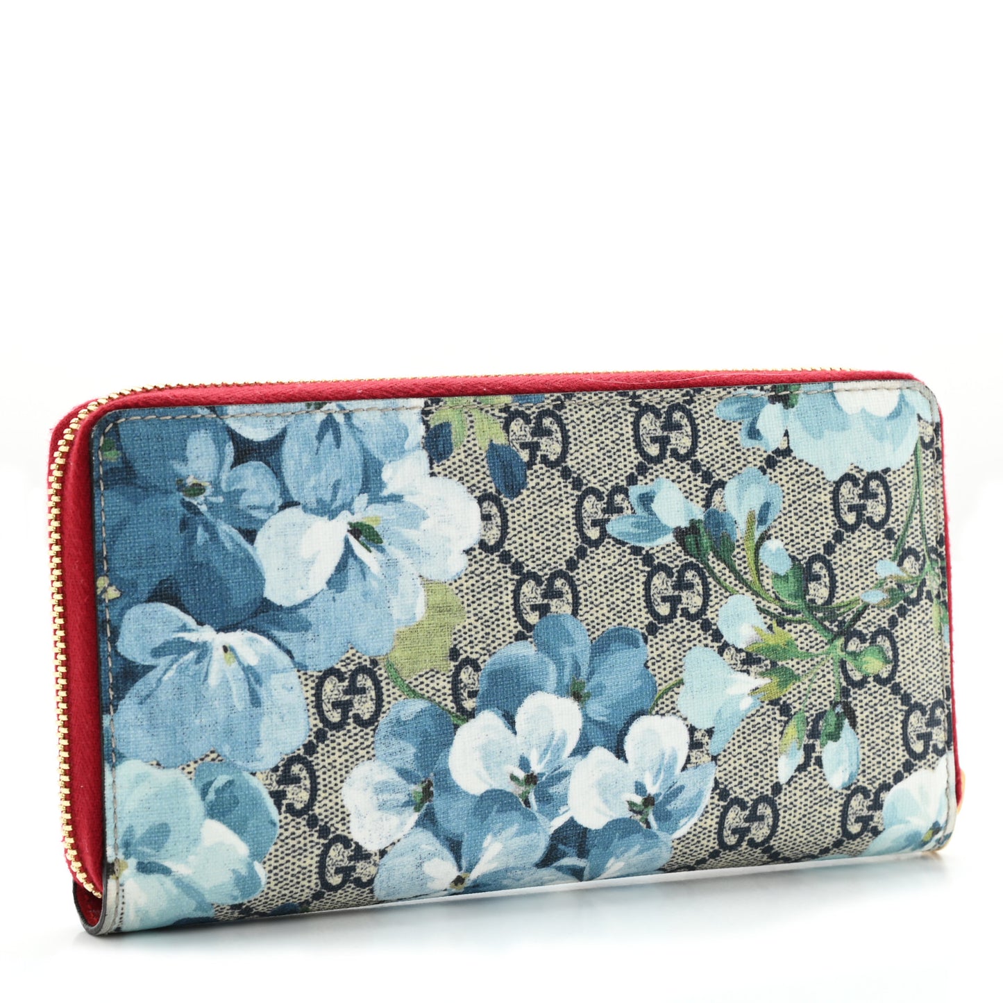 GG Supreme Monogram Blooms Zip Around Wallet Blue Red