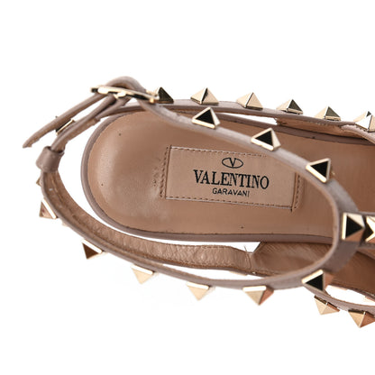Valentino Garavani Metallic Pebbled Calfskin Rockstud Ankle Strap 100mm Pumps 36.5 Skin Poudre 7 of 8
