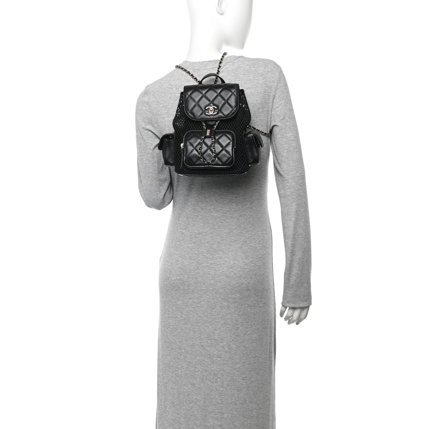 Chanel Shiny Lambskin Mesh Quilted Small Cargo Duma Drawstring Backpack Black 2 of 11