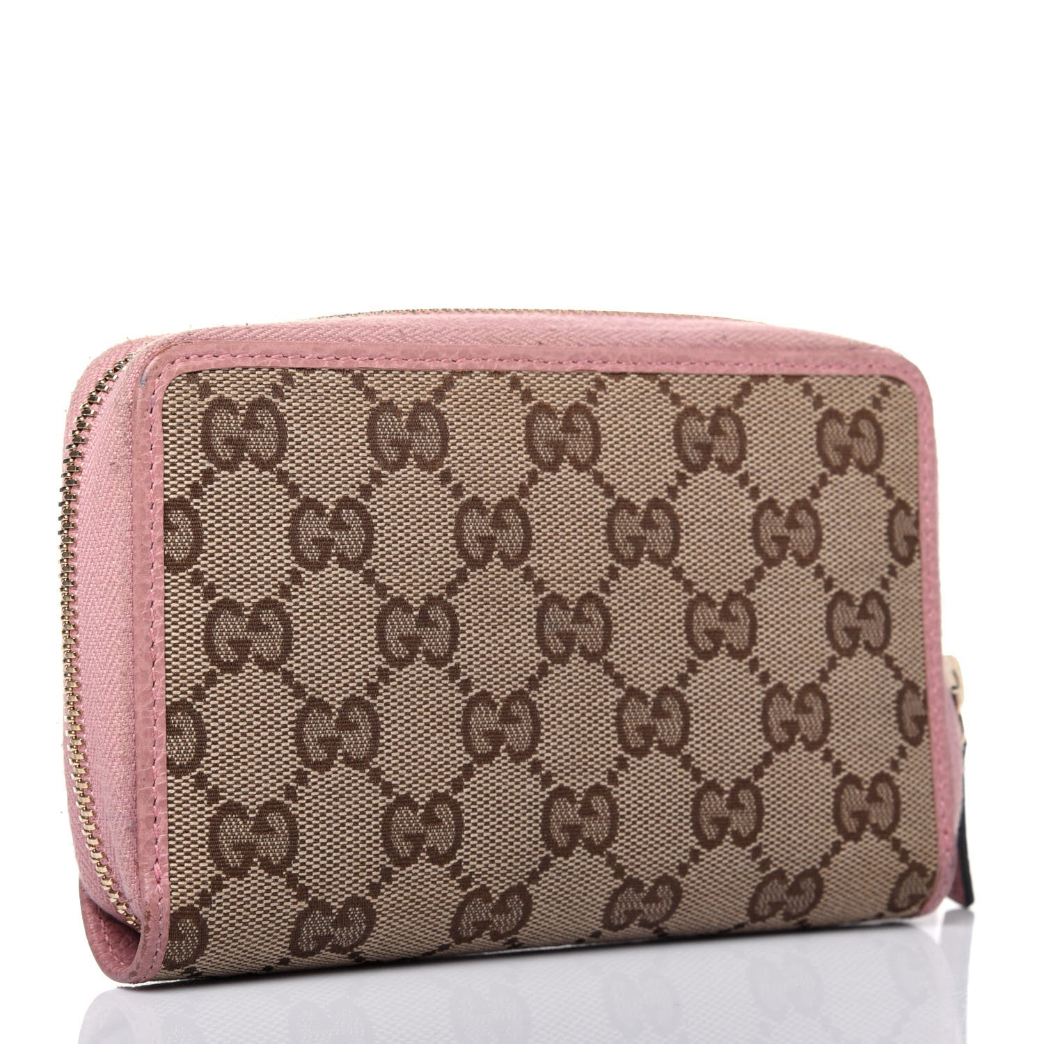 Gucci Monogram Dollar Calfskin Zip Around Compact Wallet Beige Ebony Soft Pink 3 of 17