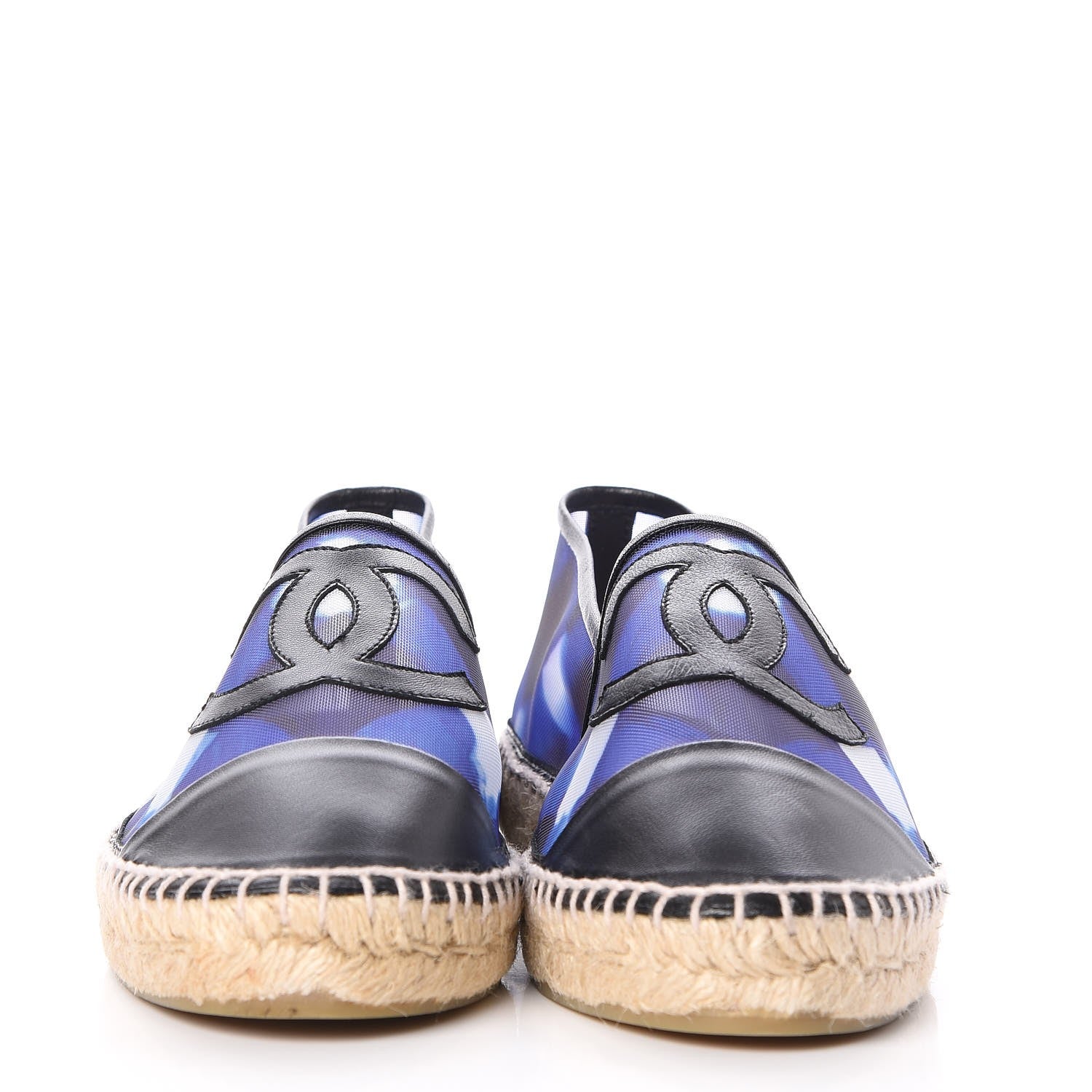 Chanel Mesh Lambskin Check Print CC Espadrilles 42 Blue Black White 13 of 21
