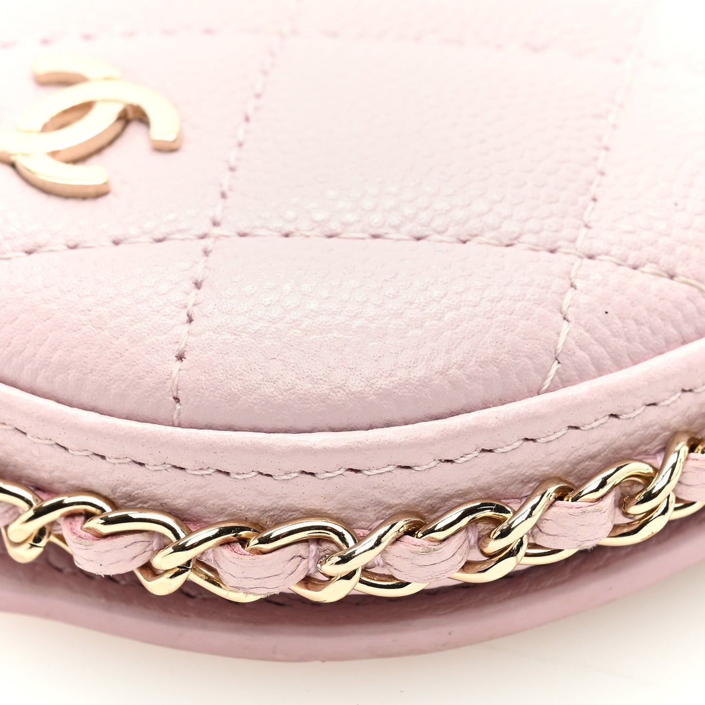 Caviar Quilted Tray Coin Purse With Chain Pink