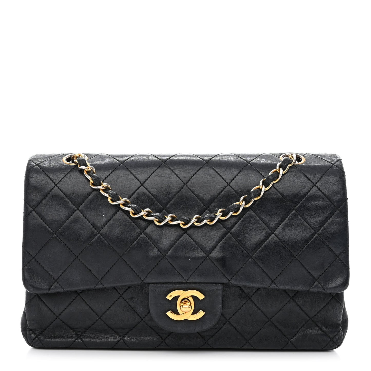 Lambskin Quilted Medium Double Flap Black