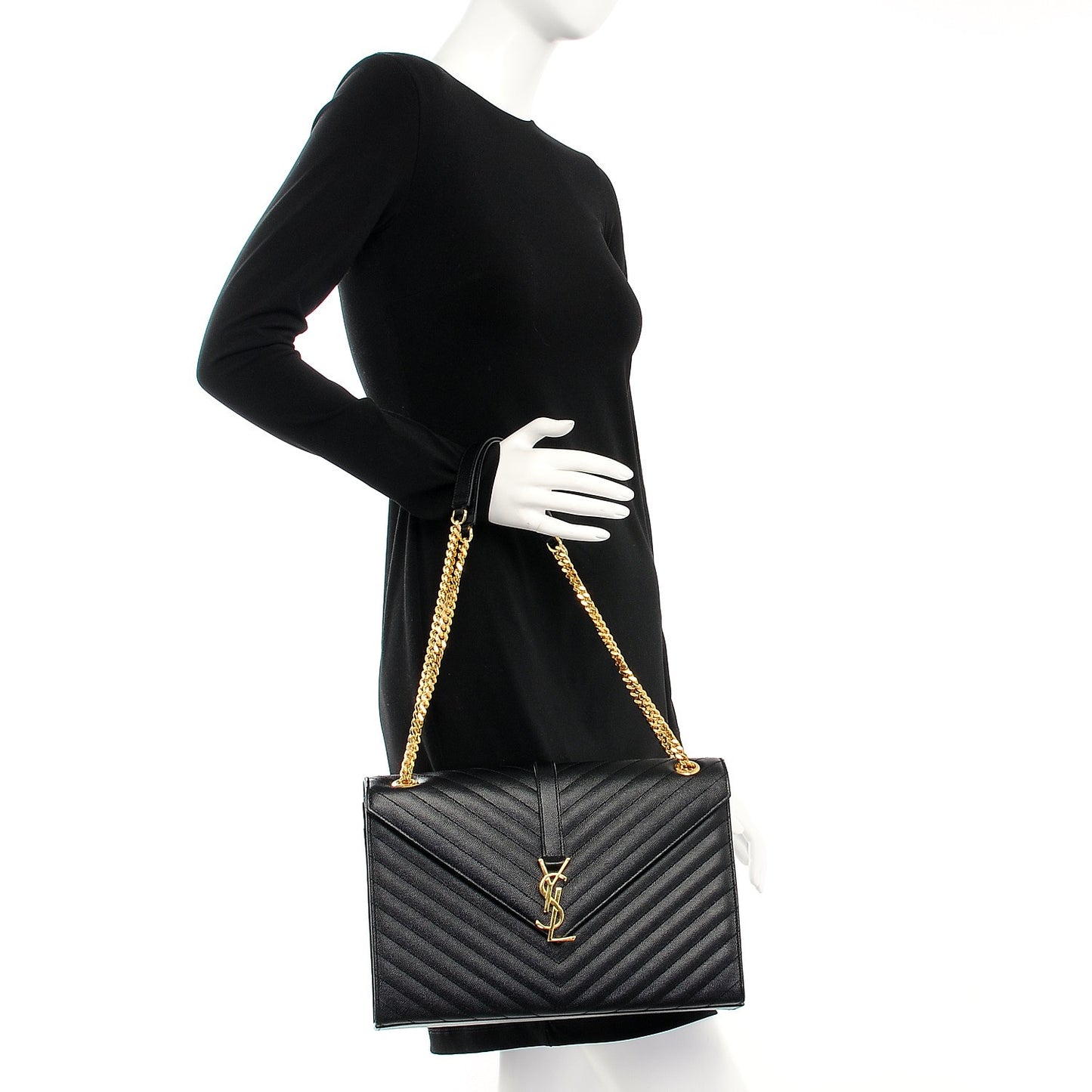 Grain De Poudre Matelasse Chevron Large Monogram Satchel Black