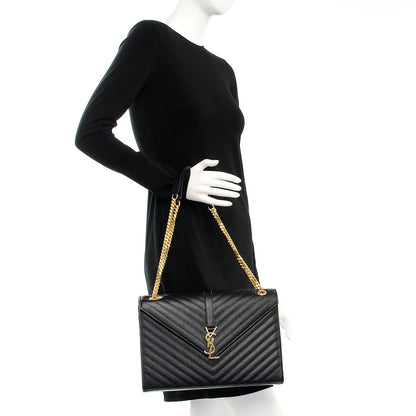 Saint Laurent Grain De Poudre Matelasse Chevron Large Monogram Satchel Black 2 of 8