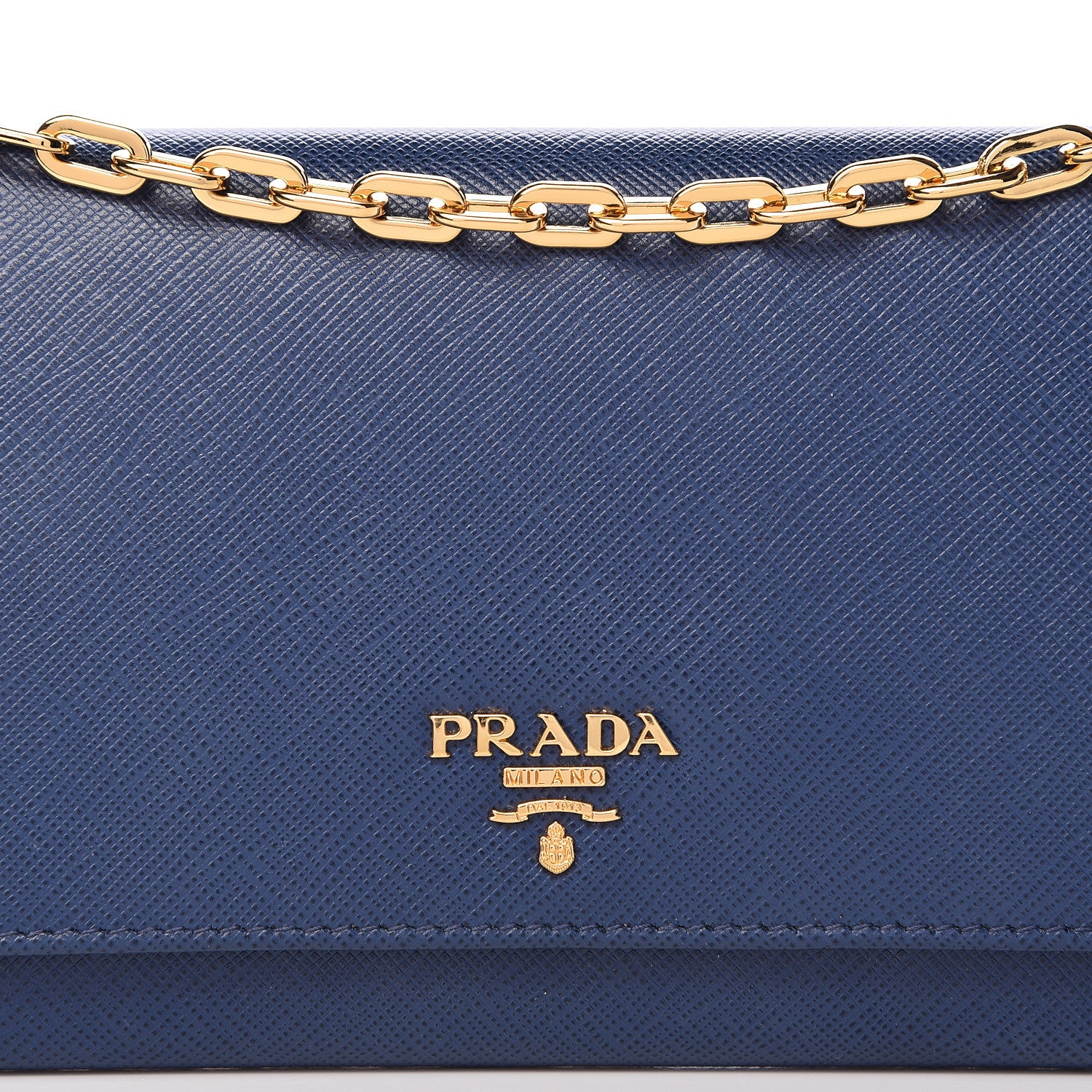Prada Saffiano Metal Oro Chain Wallet Bleuette 10 of 15