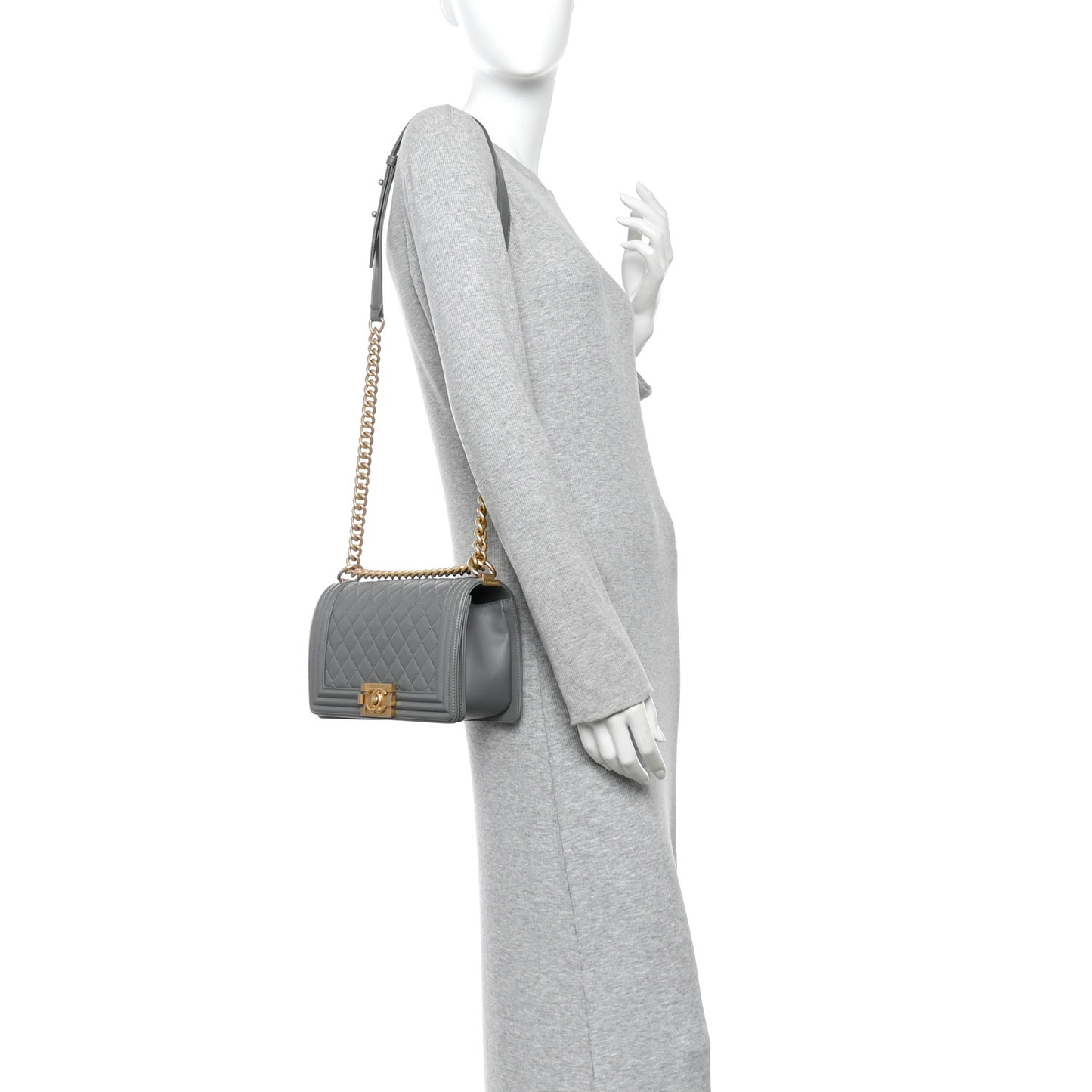 Lambskin Quilted Medium Boy Flap Grey