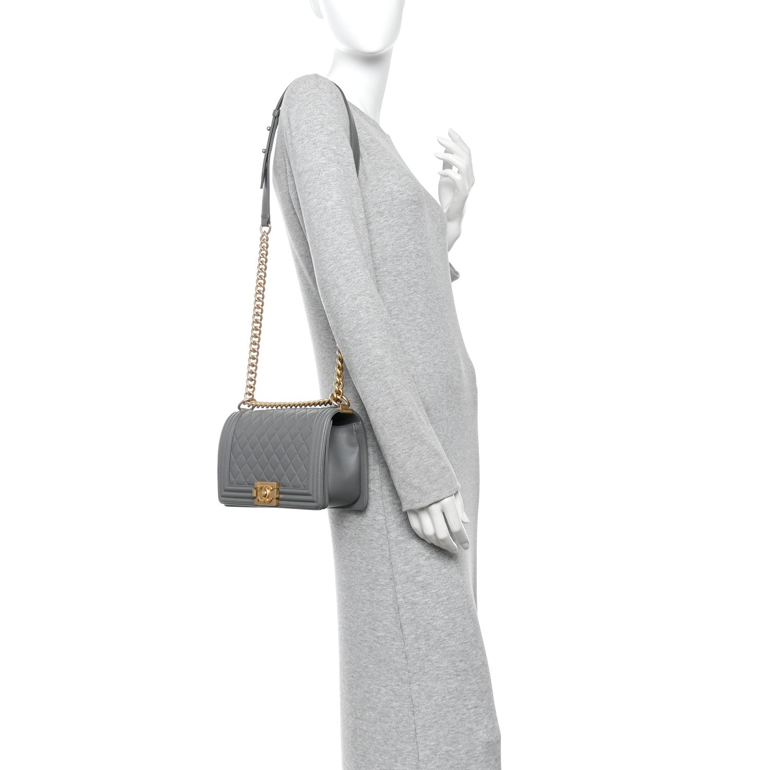 Chanel Lambskin Quilted Medium Boy Flap Grey 2 of 12