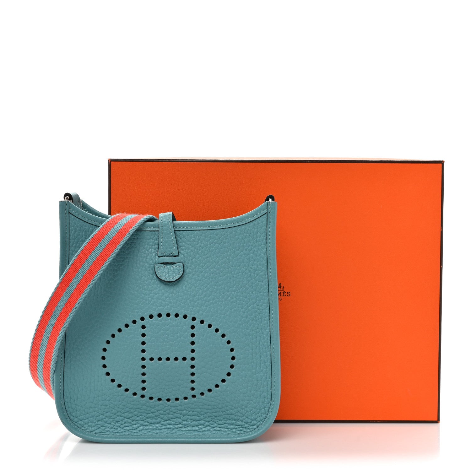 Hermes Taurillon Clemence Evelyne TPM Bleu Saint Cyr Orange Poppy 13 of 13