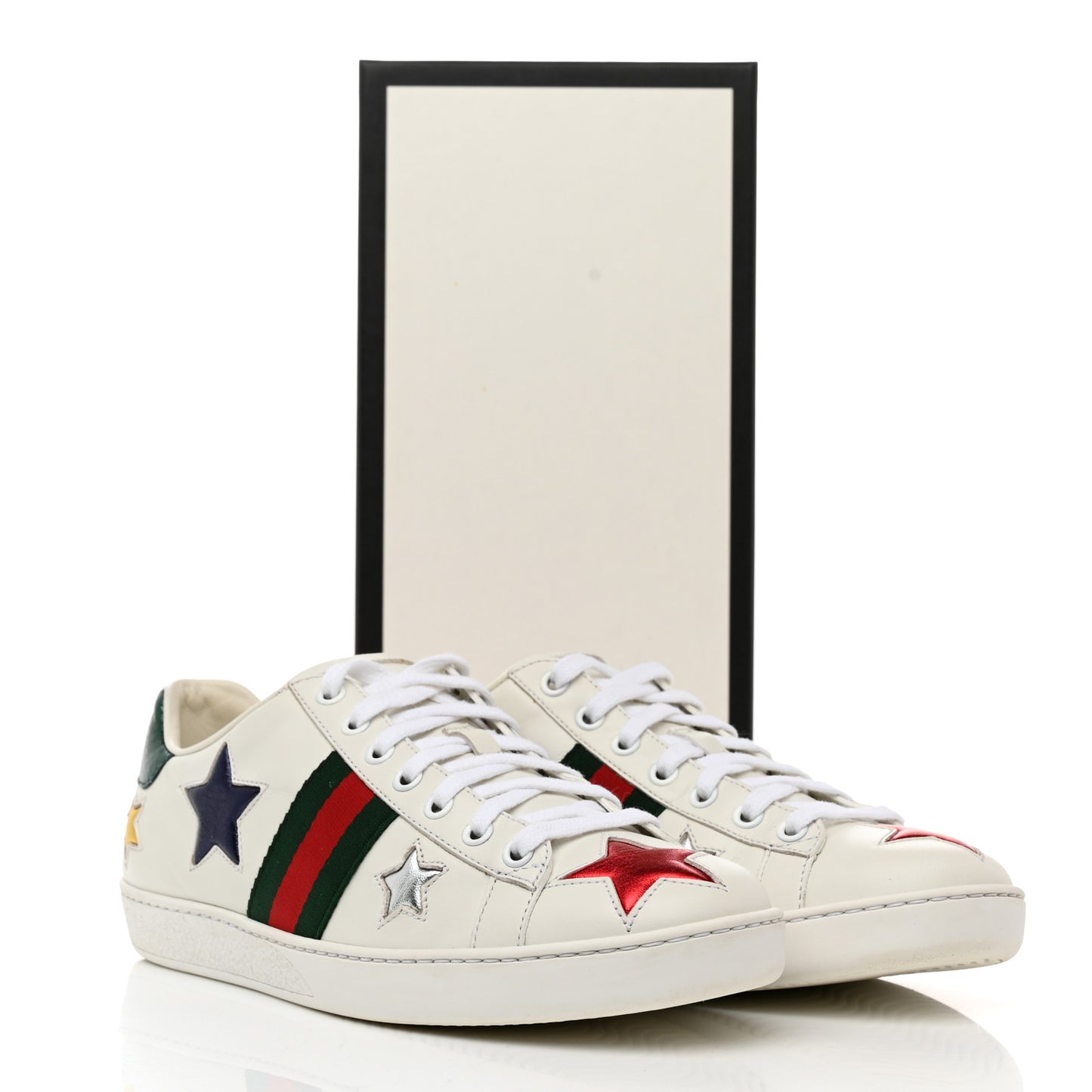 Calfskin Ayers Web Star Embroidered Womens Ace Sneakers 39 White Multi