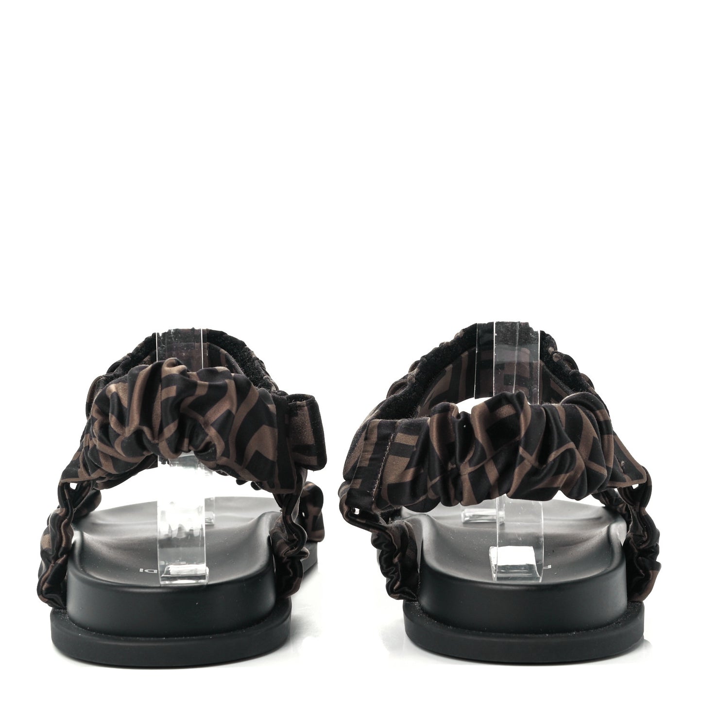 Satin FF Ruched Sandals 39 Tobacco Black