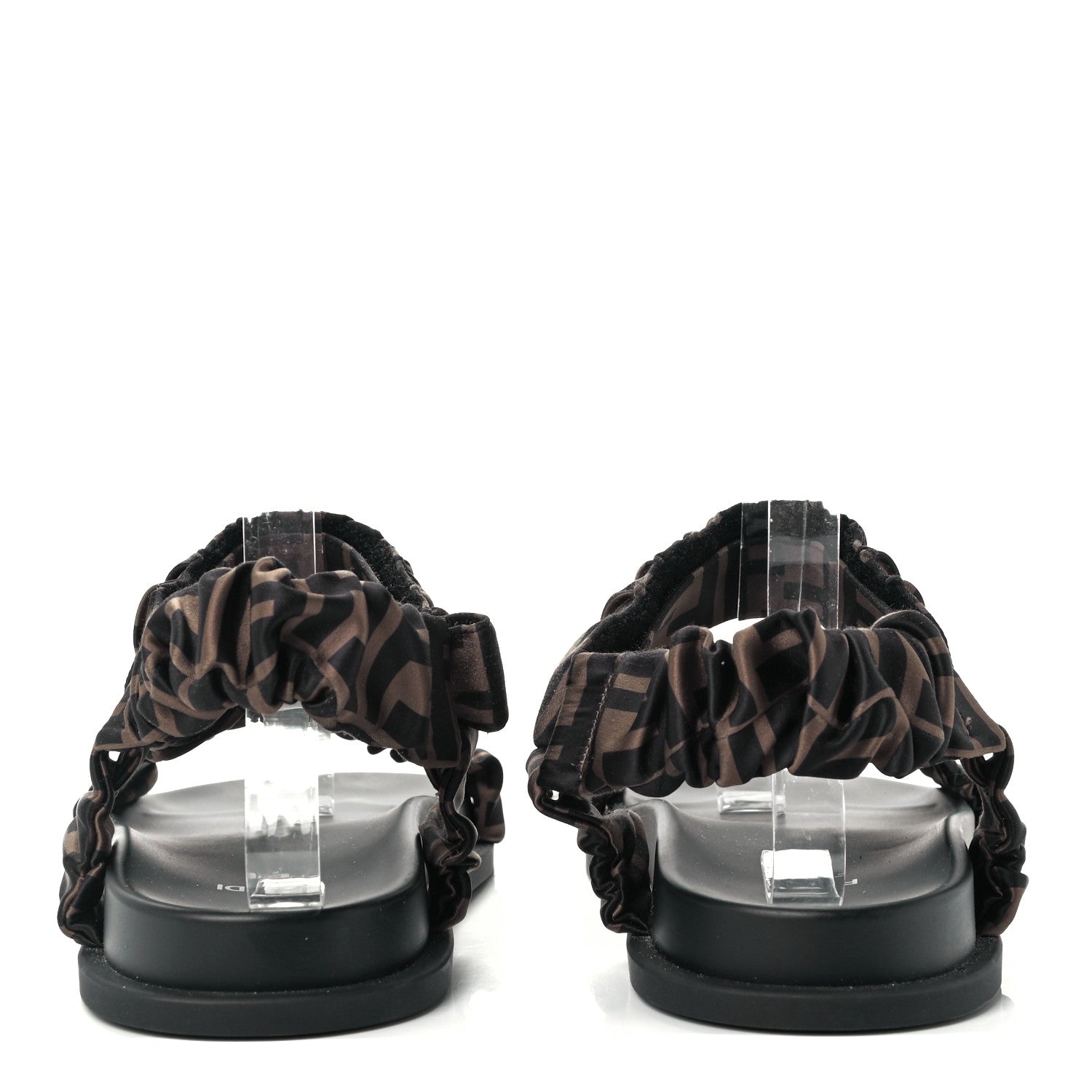 Fendi Satin FF Ruched Sandals 39 Tobacco Black 5 of 10