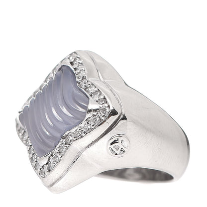 David Yurman 18K White Gold Diamond Blue Chalcedony Quatrefoil Ring 50 5.5 4 of 5